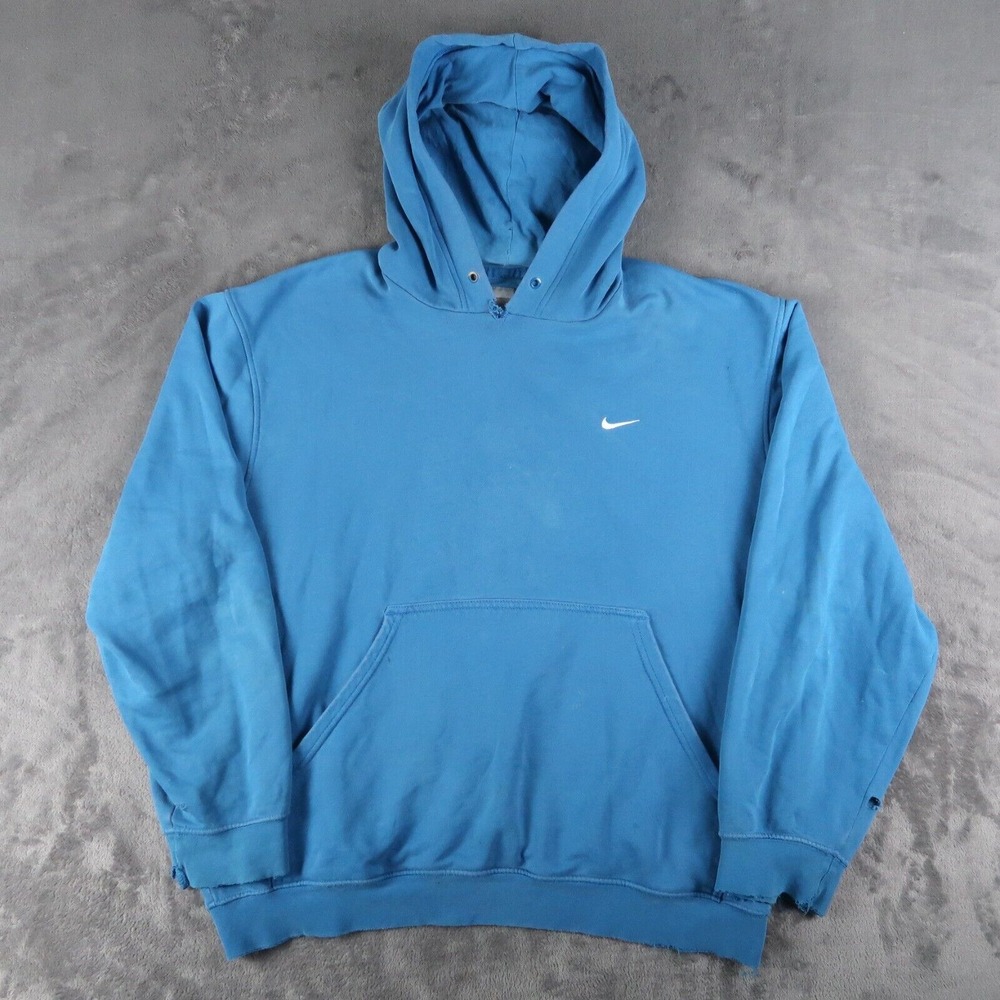Vintage Y2K Nike Gray Tag Blue Hoodie Size L Large Mini Swoosh Thrashed